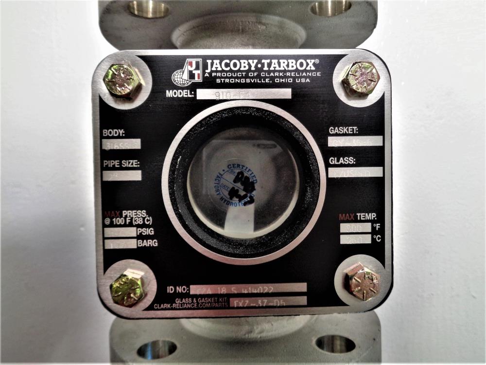 Jacoby Tarbox 2" Flanged Sight Glass Valve, Stainless, #910-FA